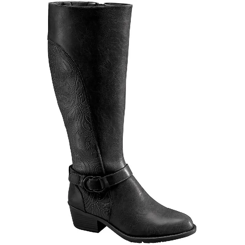 Boots with shiny ridge piles -Easy Street Womens Luella Wide Calf Block Heel Knee-High Boots