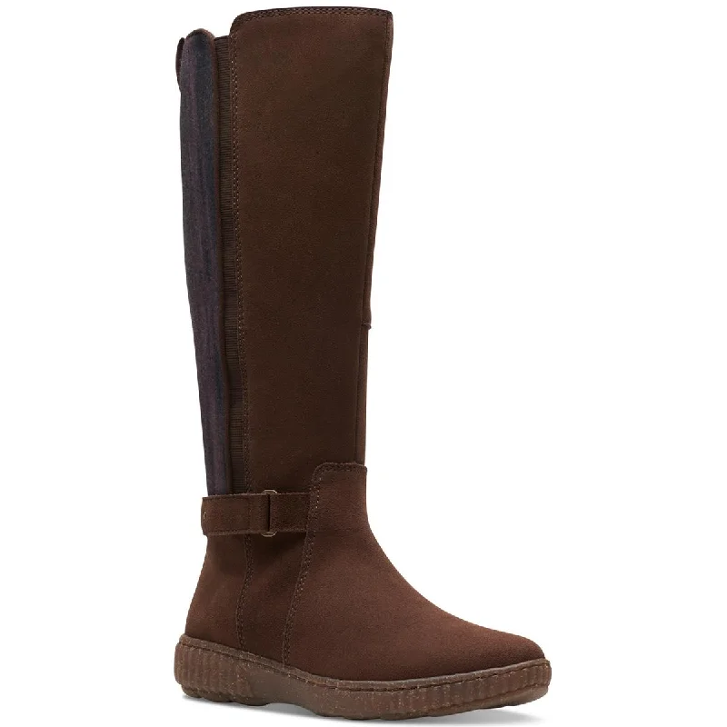 Boots with water-tight ridge beds -Clarks Womens Caroline Style Suede Tall Knee-High Boots