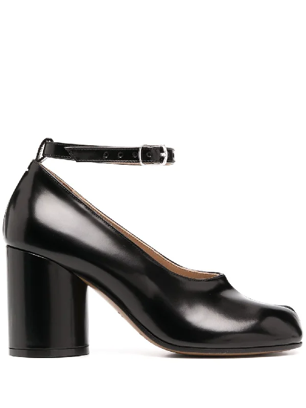 High heels for crisp patio dinners -MAISON MARGIELA Signature Tabi Leather Pumps with Ankle Strap