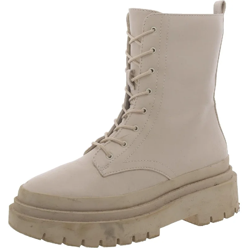 Gritty ridge boots for men -Steve Madden Womens Mansel Faux Leather Lugged Sole Combat & Lace-up Boots