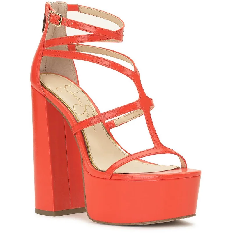 Durable sandals for sandy seaside evenings-Jessica Simpson Womens Aamina Patent Strappy Platform Heels