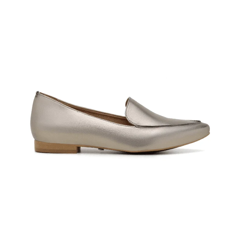 Flats with crisp winter lines -'Erin' vegan slipper flat by Zette Shoes - metallic grey