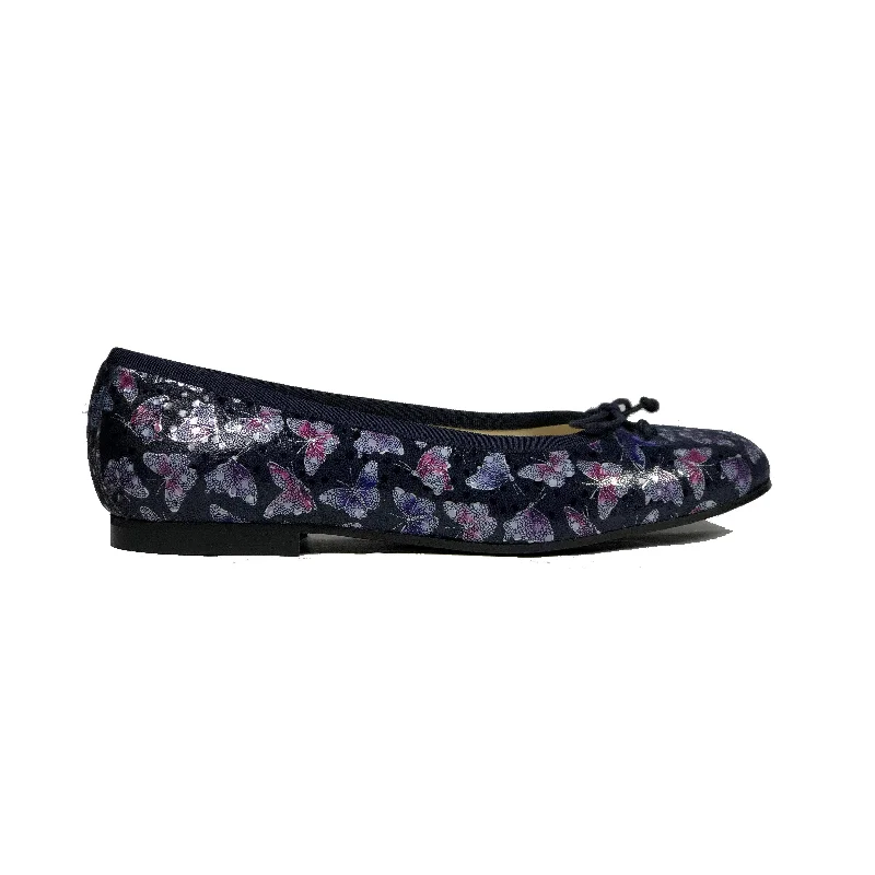 Flats with crisscross sole straps -'Madi' vegan textile ballet flat by Zette Shoes - deep navy