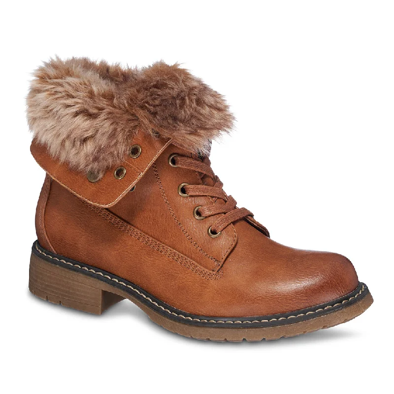 Boots with firm ridge treads -Trudie Cognac Combat Bootie