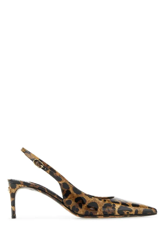 High heels for outdoor fall dinners -DOLCE & GABBANA Animal Print Leather Pumps with 7 cm Heel Height