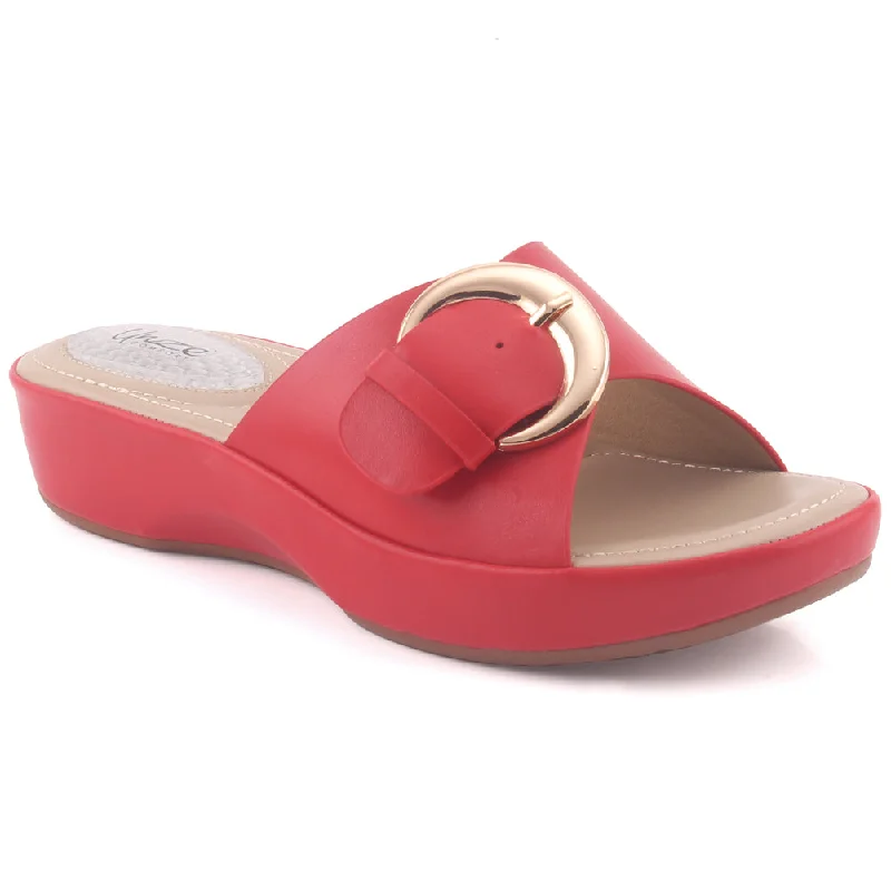 Slippers for bleak nap eves -Women "DALEYZA" Open Toe Thong Indoor Casual Slider Comfort  Buckled Wedge Slippers