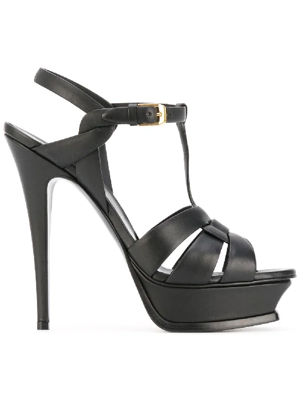 High heels with light chic soles -SAINT LAURENT Elegant Tribute Calfskin Sandal Pumps