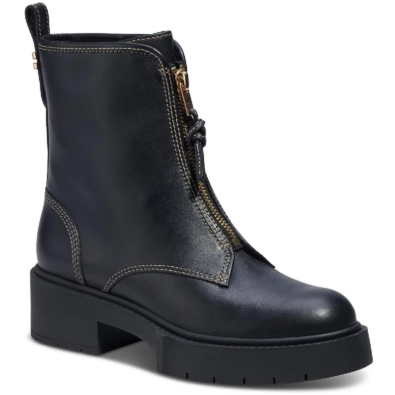 Boots with plush ridge beds -Coach Womens Liza Leather Zipper Mid-Calf Boots