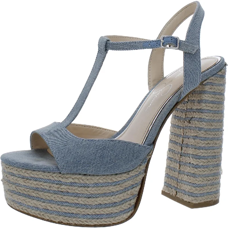 Comfortable sandals for hot seaside evenings-Jessica Simpson Womens Ameeka Denim Peep-Toe Platform Heels