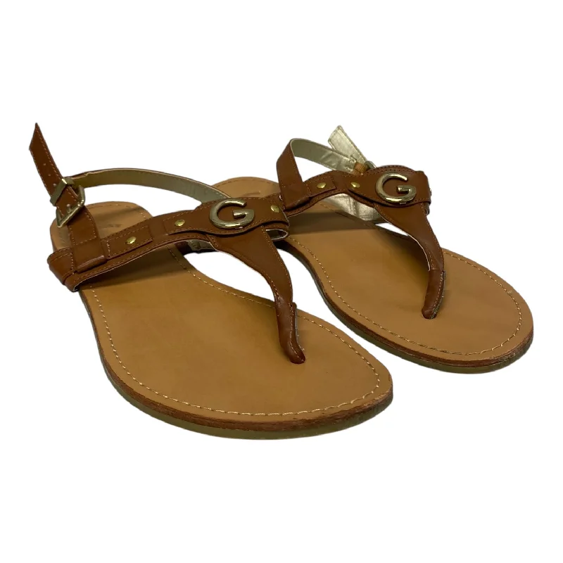 Flats for casual fireside nights -Sandals Flats By Guess In Brown, Size:9