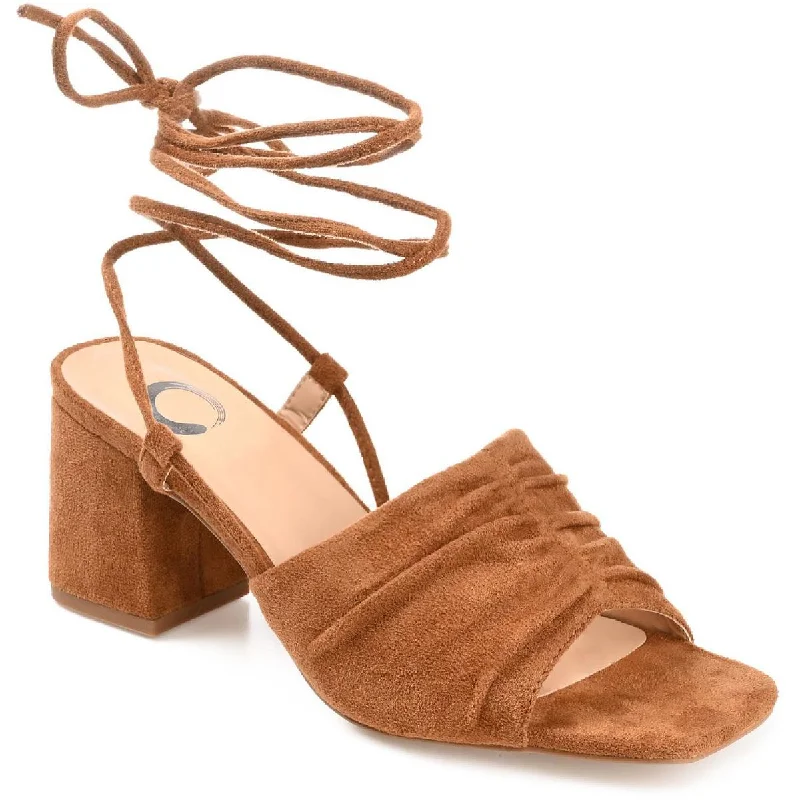 Soft sandals for relaxed coastal evenings-Journee Collection Womens Felisity Faux Suede Square Toe Lace-Up Heels