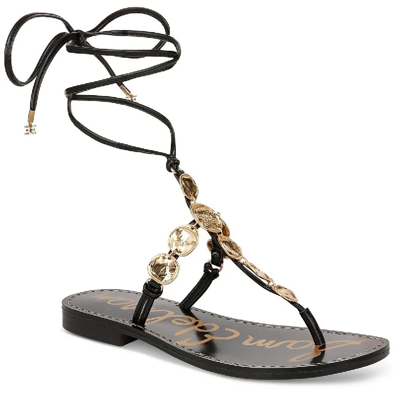 Comfortable sandals for hot coastal evenings-Sam Edelman Womens Deirdre Faux Leather Lace-Up Thong Sandals