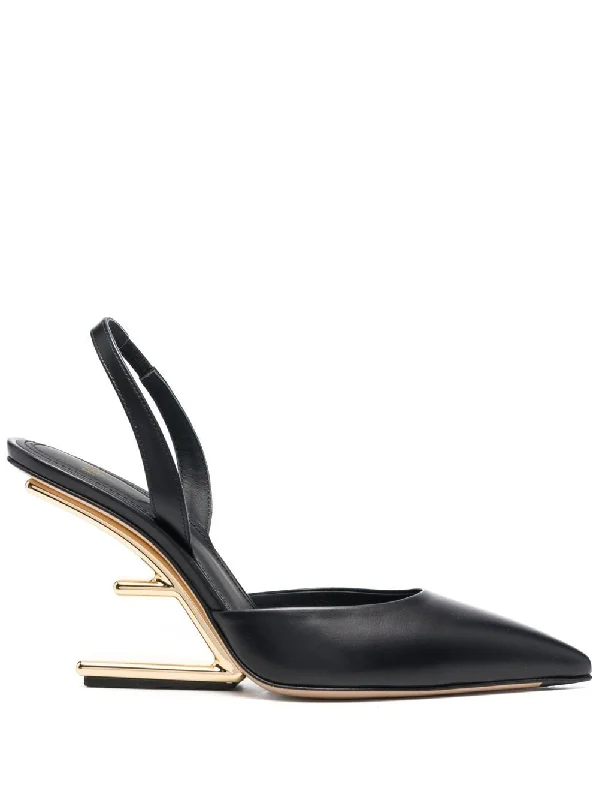 High heels with quiet slip-resistant soles -FENDI Sculpted-Heel Leather Slingback Pumps - 100MM