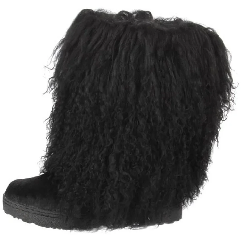 Boots with water-tight ridge piles -Bearpaw Women's Boetis II Lamb Fur Mid-Calf Boots Shoes