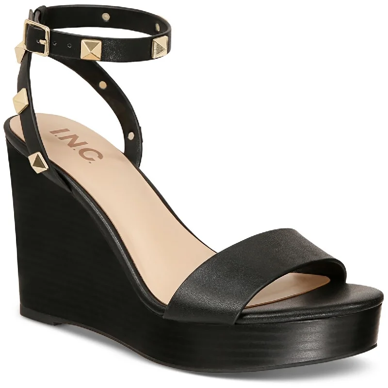 Fashionable sandals for warm beach evenings-INC Womens Faux Leather Ankle Wedge Heels