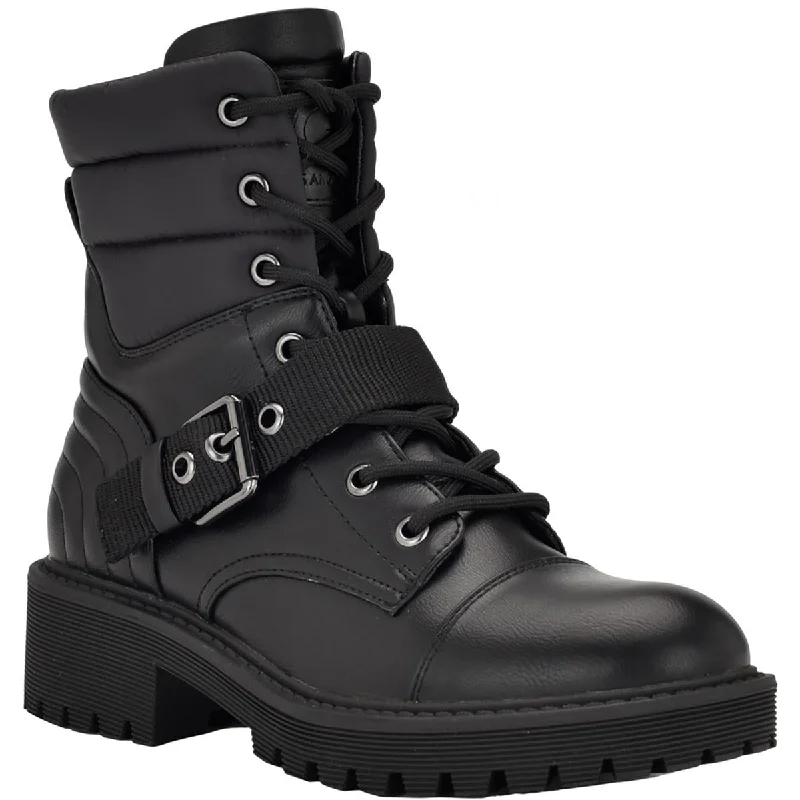 Boots with good ridge treads -GBG Los Angeles Womens Sheelah Faux Leather Lug Sole Combat & Lace-Up Boots