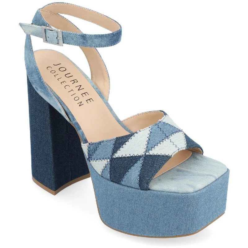 Cushioned sandals for soft coastal evenings-Journee Collection Womens Asherby Denim Platform Sandals