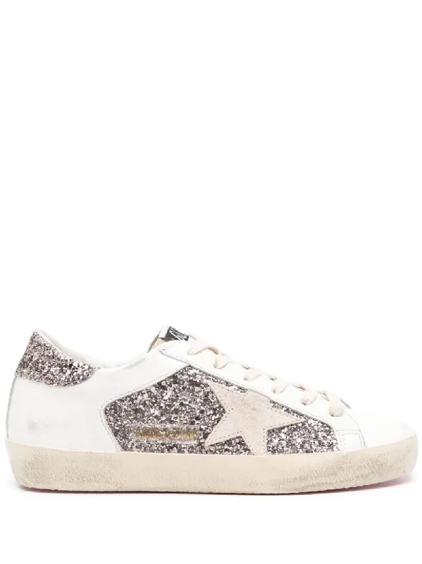 Athletic shoes for fast runs -GOLDEN GOOSE Super-Star Glitter and Leather Sneakers