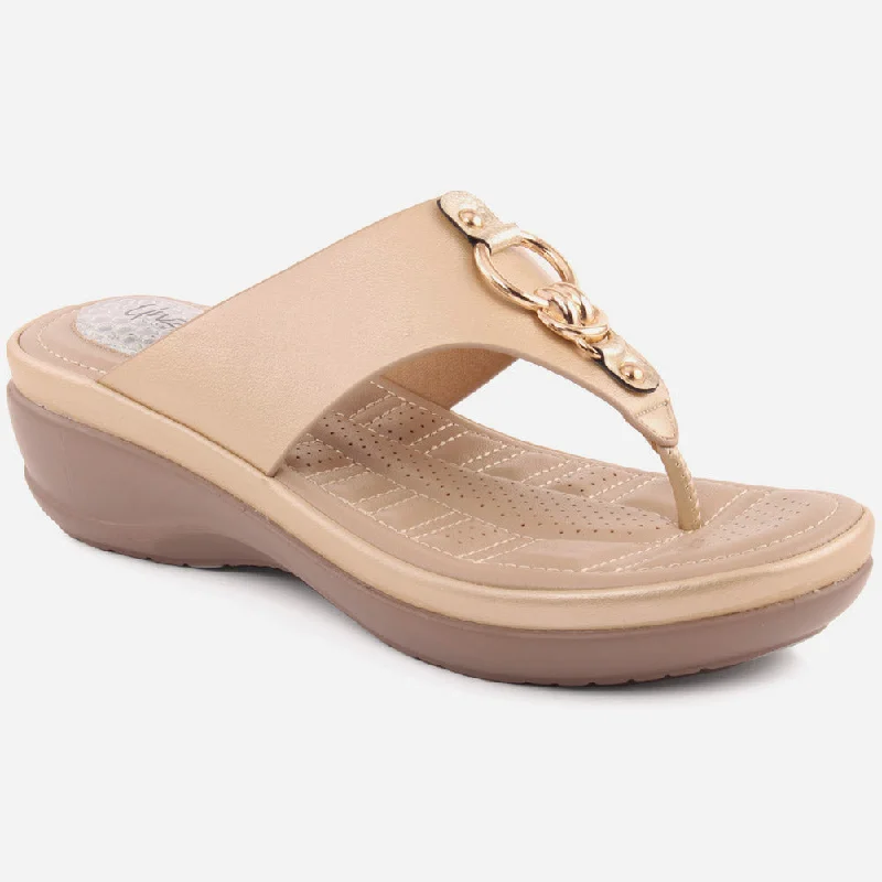 Slippers with faint thread logos -Women "MARTINA" Wedge Heel Comfort Slippers