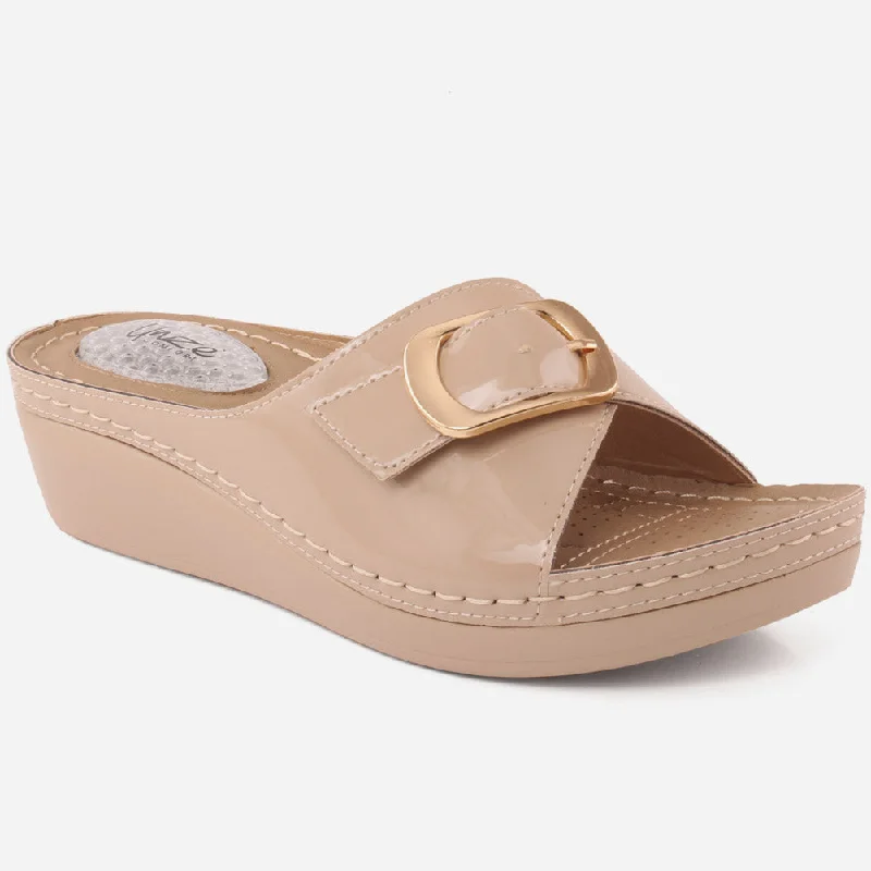 Slippers with gritty home wear -Women "KYLIE" Classic Buckle Comfort Slippers