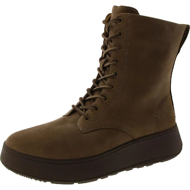 Boots with plush ridge piles -Fitflop Womens F-MODE Leather Lace Up/Zipper Combat & Lace-Up Boots