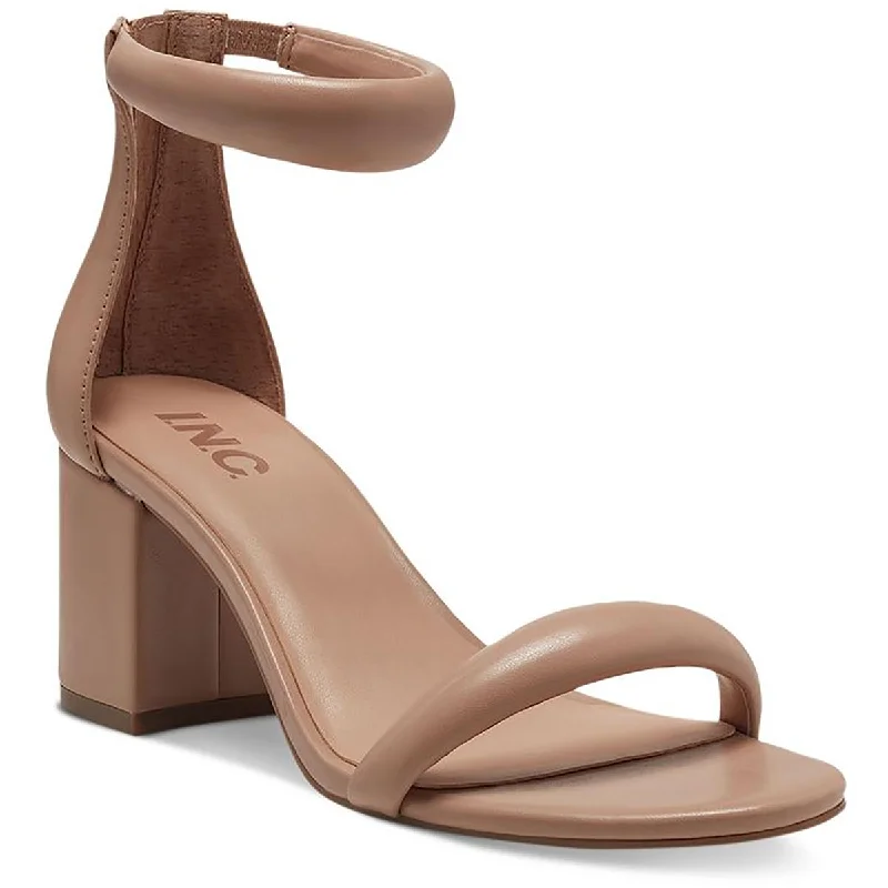 Breathable sandals for light shore evenings-INC Womens Sassia Faux Leather Ankle Strap Block Heels