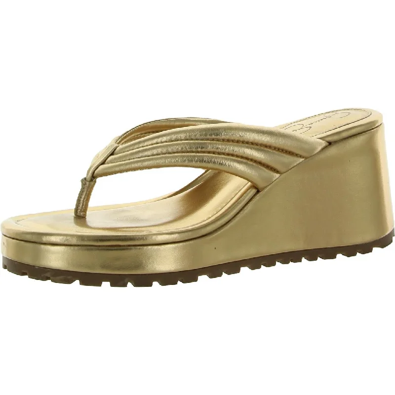 Cushioned sandals for soft coastal evenings-Jessica Simpson Kemnie Women's Leather Wedge Slide Sandals