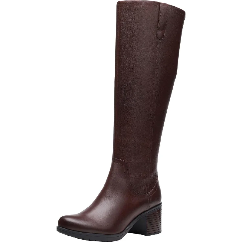 Luxe boots with ridge chic -Clarks Womens Hollis Moon Leather Tall Knee-High Boots