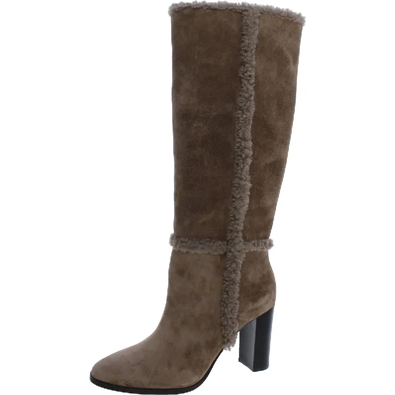 Boots with trim ridge flair -Lauren Ralph Lauren Womens Aubri Suede Shearling Trim Knee-High Boots