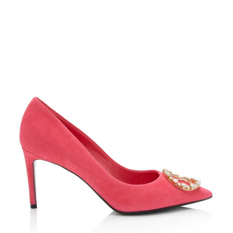 High heels with quirky heel patterns -Louis Vuitton Suede Crystal Madeleine Pumps