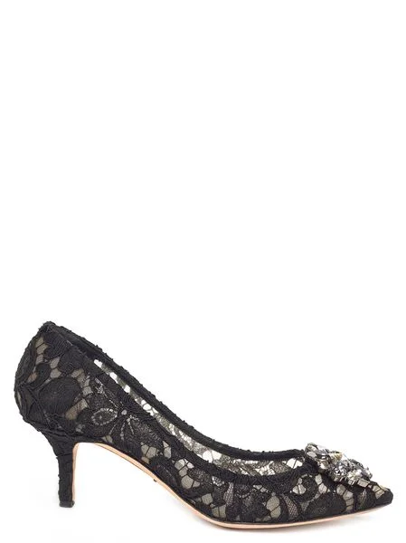 High heels with warm cinnamon hues -DOLCE & GABBANA Charming Lace Pumps with Crystal Flowers for Women - Mixed Colors