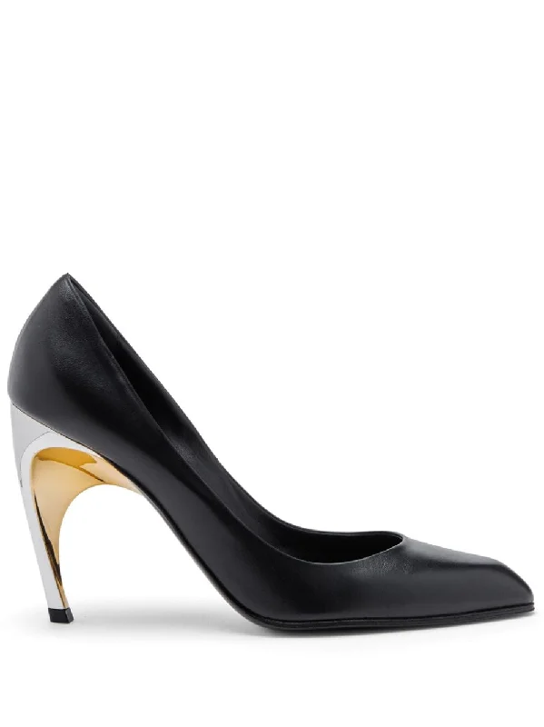 High heels for casual barn dances -ALEXANDER MCQUEEN Pointed Toe Leather Pumps with 95mm Stiletto Heel