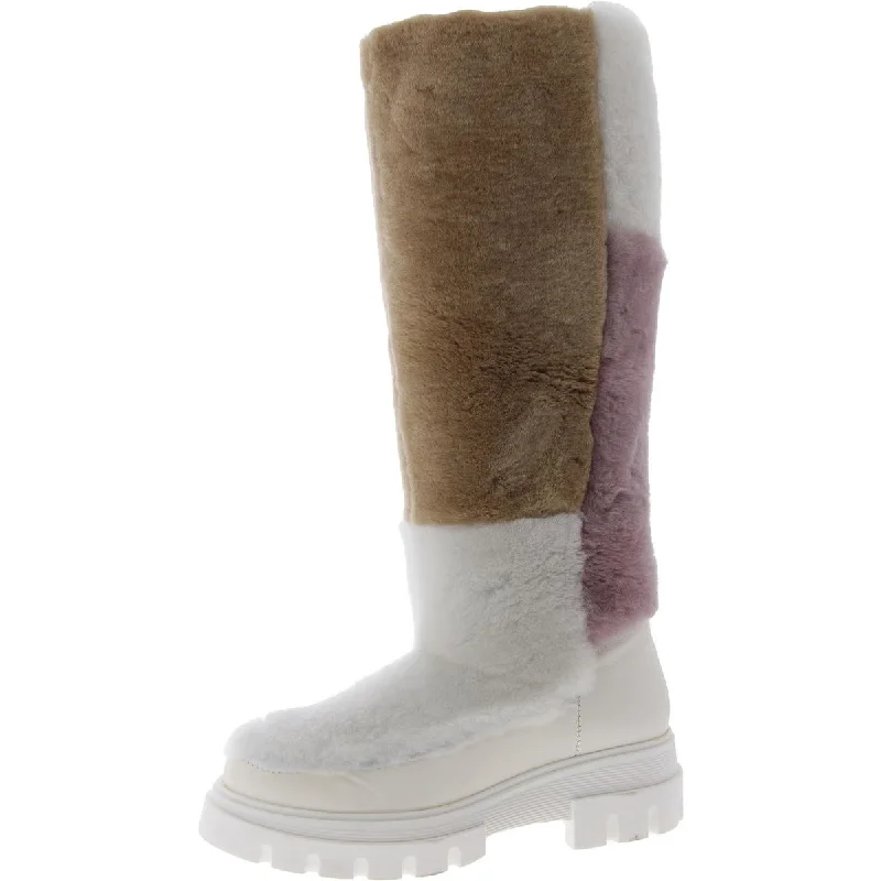 Free People Womens Happy Thoughts Shearling Lamb Fur Color Block Knee-High Boots