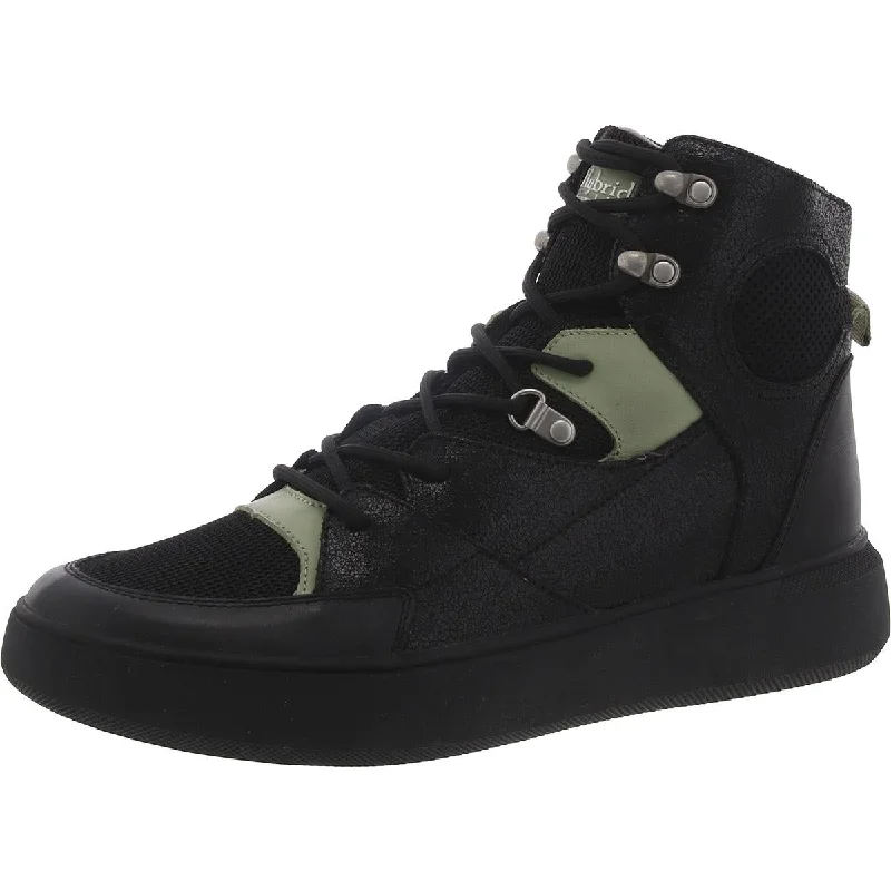 Athletic shoes with cushioned linings -Hybrid Green Label Mens GLOBE TROTTER Leather Trainers High-Top Sneakers