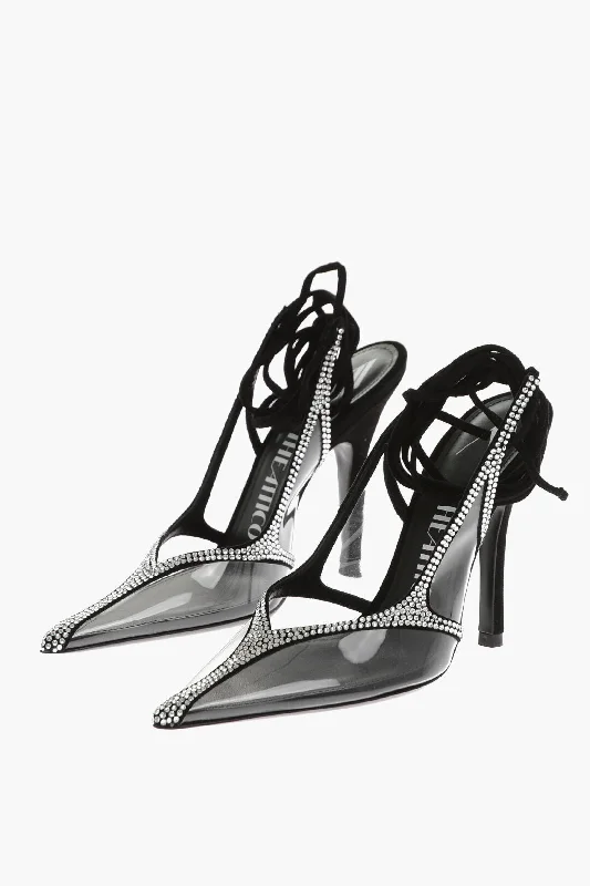 High heels with airy sole fabrics -The Attico Rhinestoned Venus Chrome See Through Slingbacks 10Cm