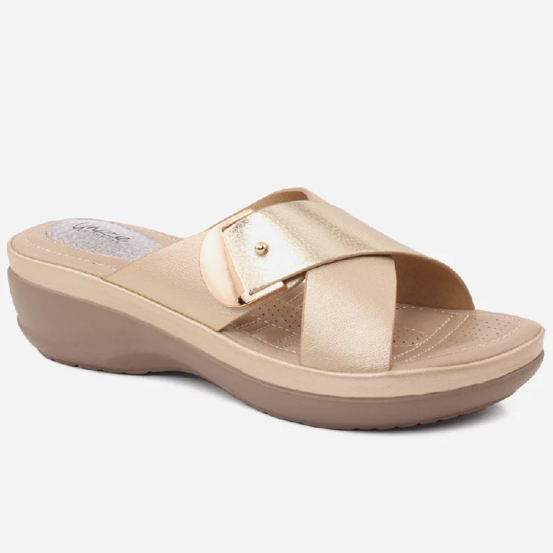 Slippers with pure nap hush -Women "IRIS" Low Wedge Heel Slip On Slippers