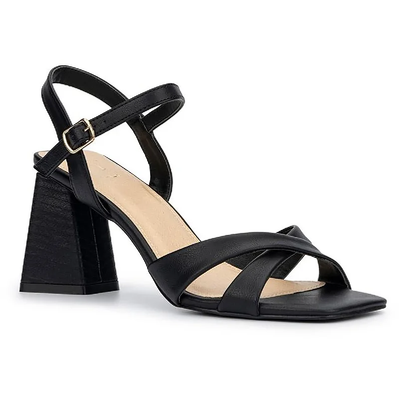 Affordable sandals for tropical shore evenings-New York & Company Womens Kathie Faux Leather Strappy Block Heels