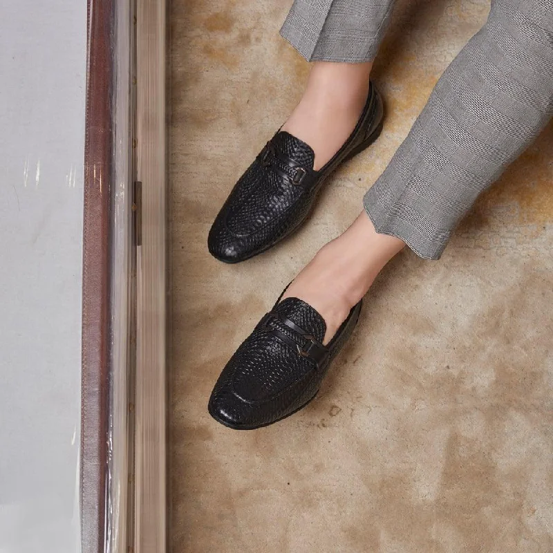 Comfortable loafers for long evening strolls-The Cytom Black Men's Leather Loafers