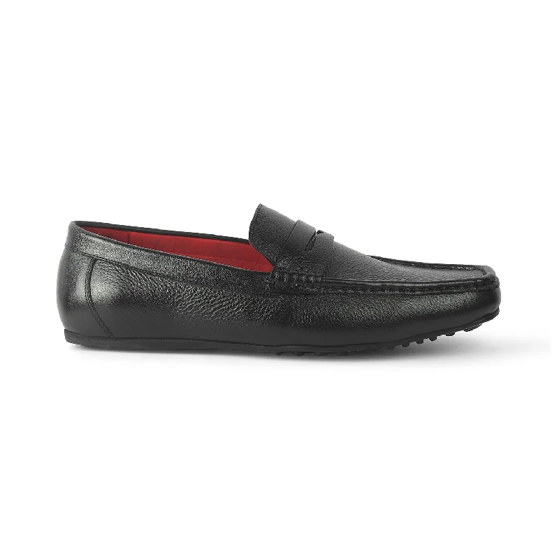 Cheap loafers for simple evening walks-Tresmode Slipon Black Men's Leather Penny Loafers