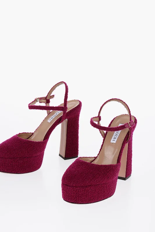 High heels for festive fall nights -Aquazzura Boucle' Fabric Groove Ankle Strap Pumps 14Cm