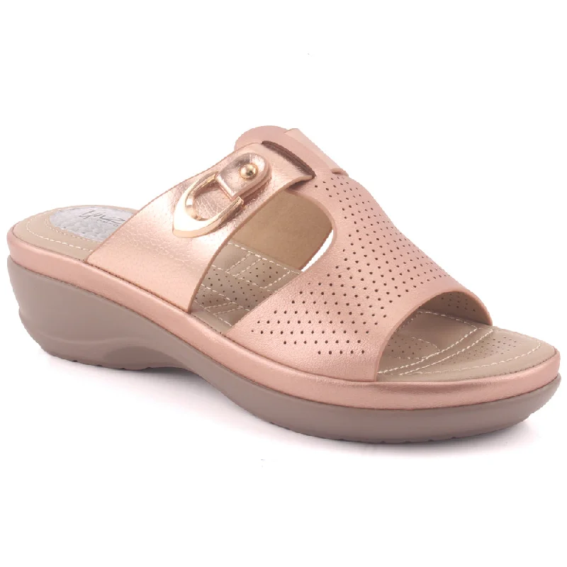 Slippers for home nap getaways -Women "AUBREE" Open Toe Perforated Buckled Wedge Slippers