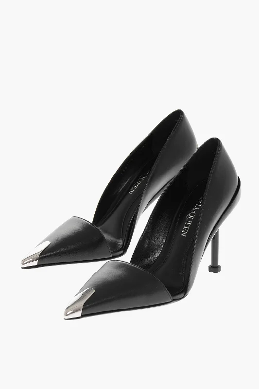 High heels for quiet dusk walks -Alexander Mcqueen Pointed Leather Pumps With Metallic Detail Heel 9 Cm