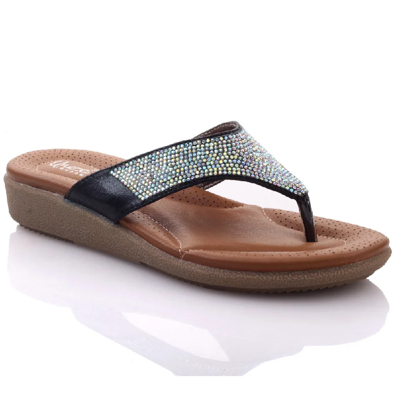 Slippers with home nap vibes -Womens ‘Enza’ Shimmery Flat Evening Thong Slippers