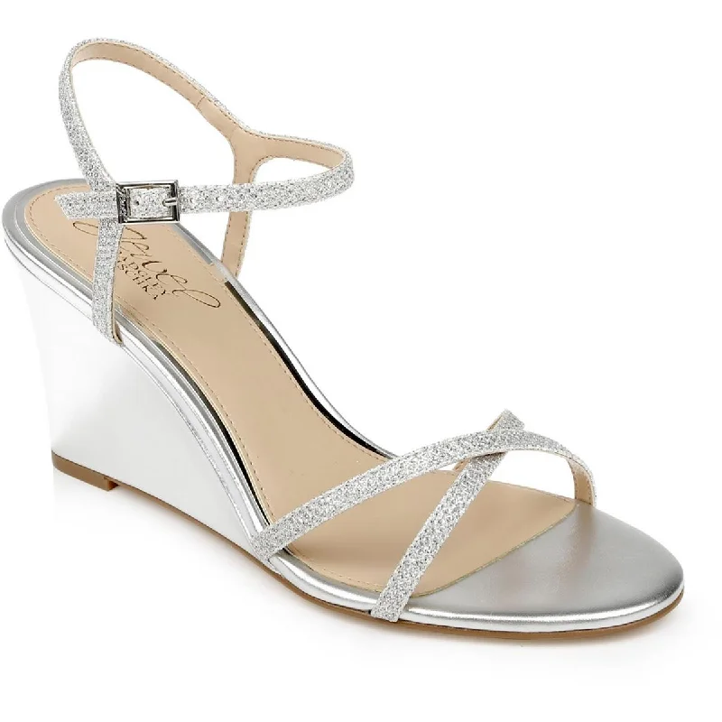 Cushioned sandals for soft beach evenings-Jewel Badgley Mischka Womens Dextra Faux Leather Dressy Wedge Sandals