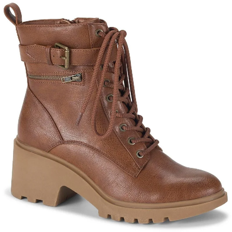 Boots with knobby weave -Baretraps Womens Dani Faux Leather Lug Sole Combat & Lace-Up Boots