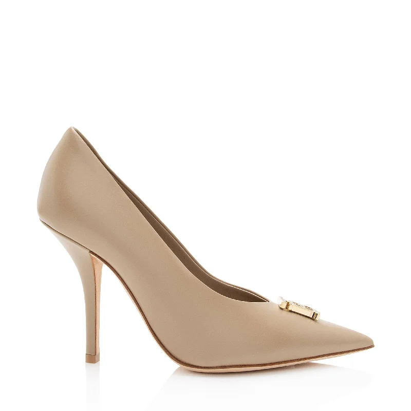 High heels with bold heel trims -Burberry Leather TB Monogram Ezra Pumps