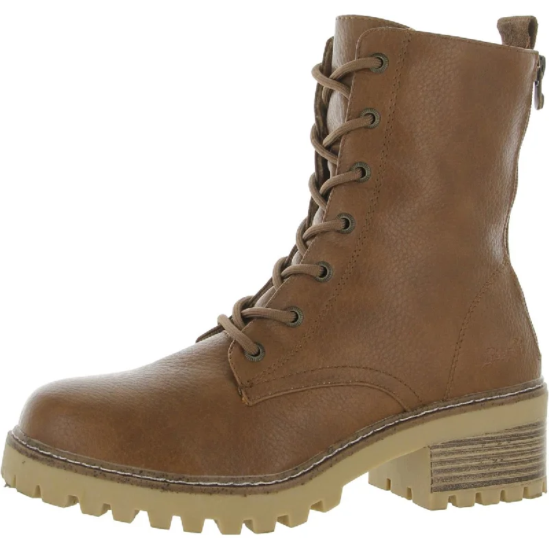 Worn boots with trail grit -Blowfish Womens Leith Faux Leather Ankle Combat & Lace-up Boots