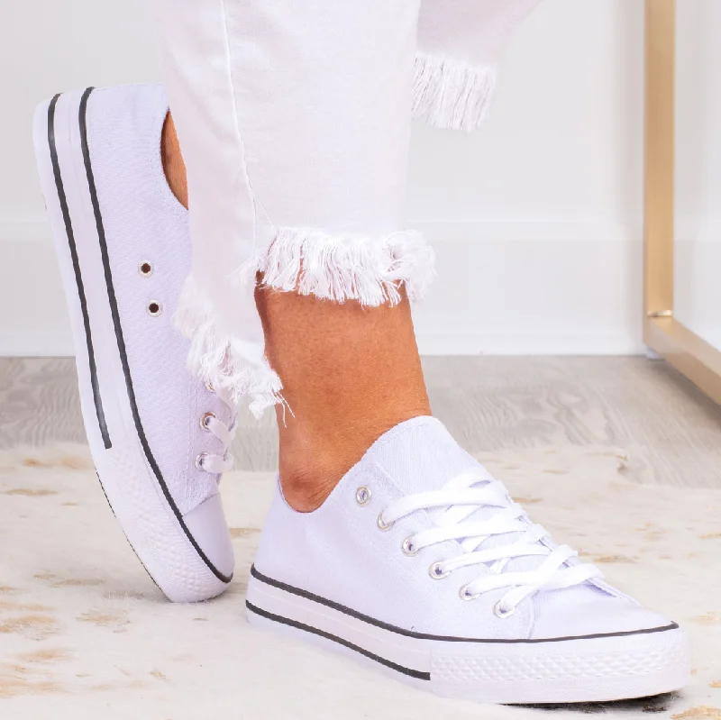 Athletic shoes with tough heels -Look On The Bright Side Sneakers, White