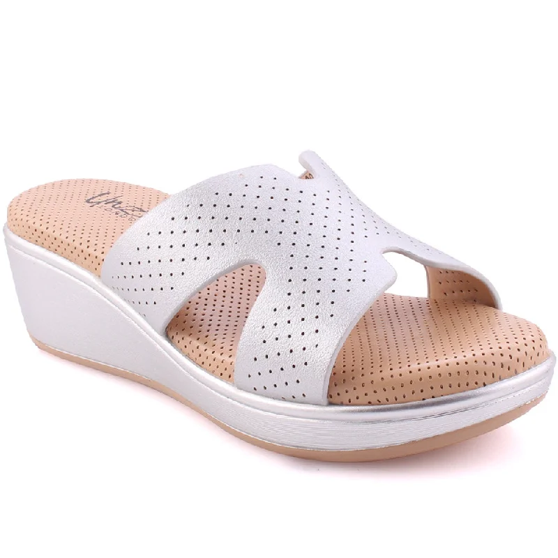 Slippers with tough nap piles -Women “VENUS” Perforated Vamp Wedge Slippers