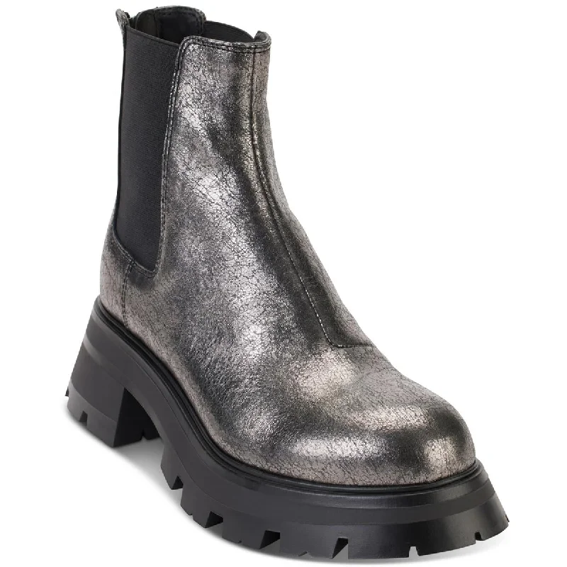 Plush boots with ritzy trim -DKNY Womens Sasha Slip On Boot Leather Block Heel Chelsea Boots